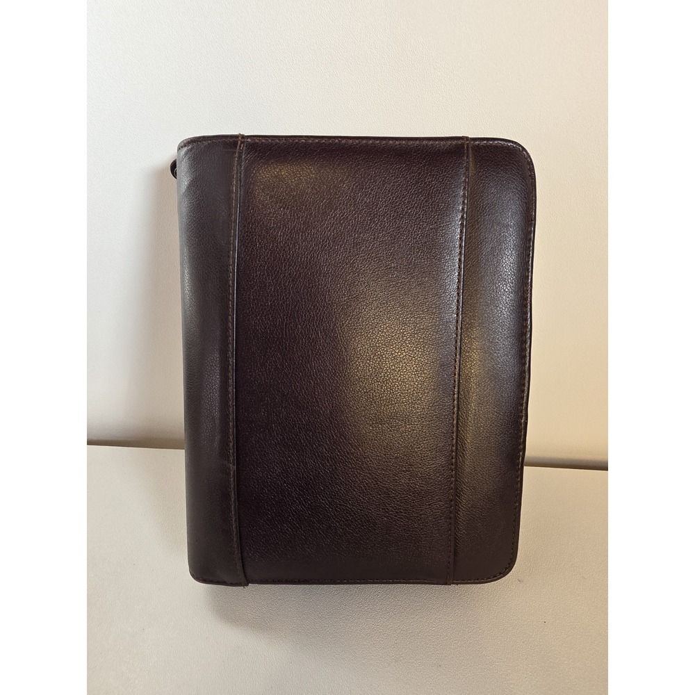 Franklin Covey Zipper Classic Brown Leather Ring Binder Organizer Planner 9.5x8"